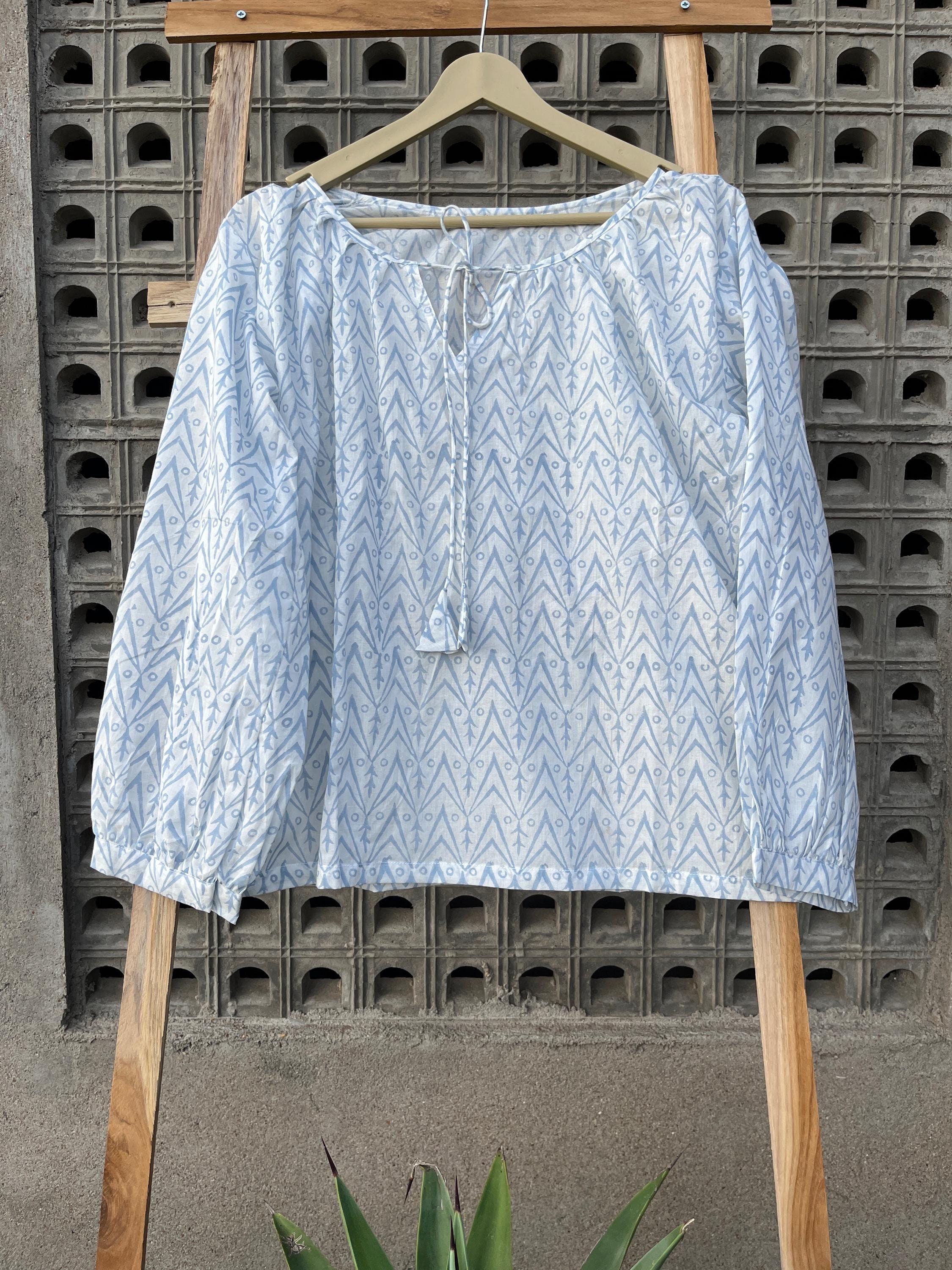 Relaxed Fit Women's Cotton Top, Hand Block Printed, Lightweight Relaxed Fit Women's Top, Casual Tunic Shirt, Soft & Breezy Bohemian Clothing
