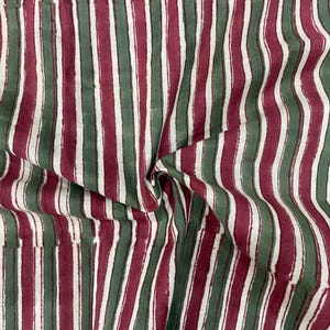 Green Maroon Striped Cotton Fabric: Handblock Print Quilting Sewing image 4