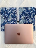 Hand Block Printed Laptop Sleeve: Blue Floral Quilted Cotton Case product logo