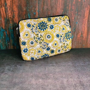 Cotton Quilted Laptop Sleeves, Laptop Case, Handmade Laptop Sleeve Bohemian Block Print Macbook Cover, Tablet Protector