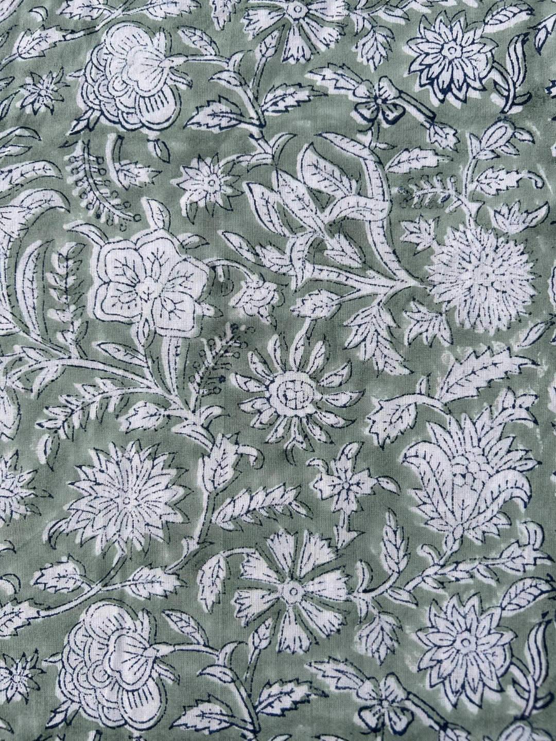 Sage Green Floral Block Print Cotton Fabric - Indian Fabric by the Yard ...