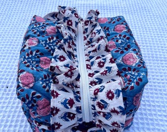 Quilted Cotton Hair Tool Organizer: Floral Travel Makeup Bag