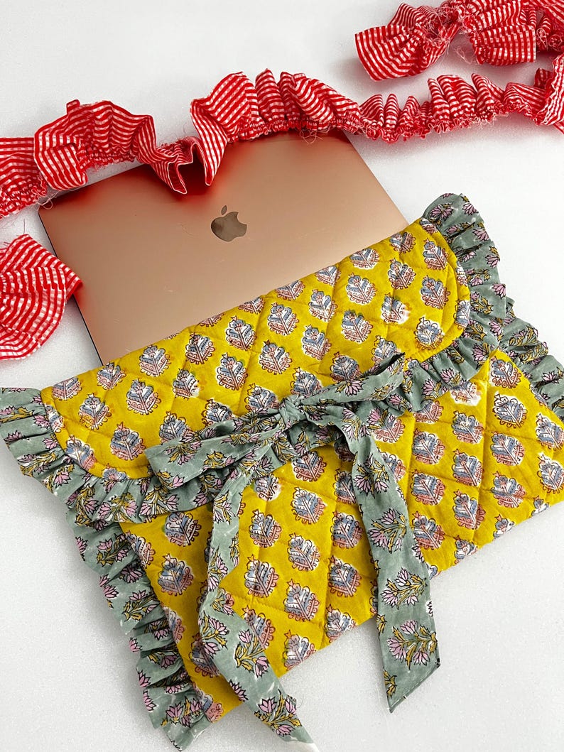 Hand Block Printed Quilted Laptop Sleeve: Floral Cotton MacBook Case - Etsy