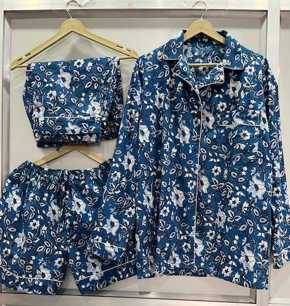 Floral Block Print Cotton Pajama Set: Bohemian PJs