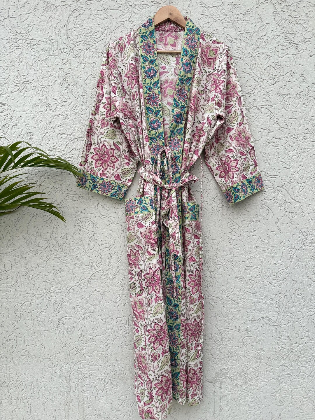 Cotton Kimono Robe, Block Print Robes for Women, Dressing Gown, Plus ...