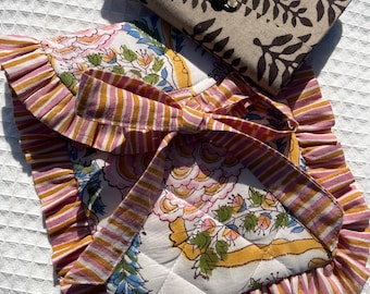 Handmade Quilted Kindle Sleeve: Floral Block Print, Striped Bow