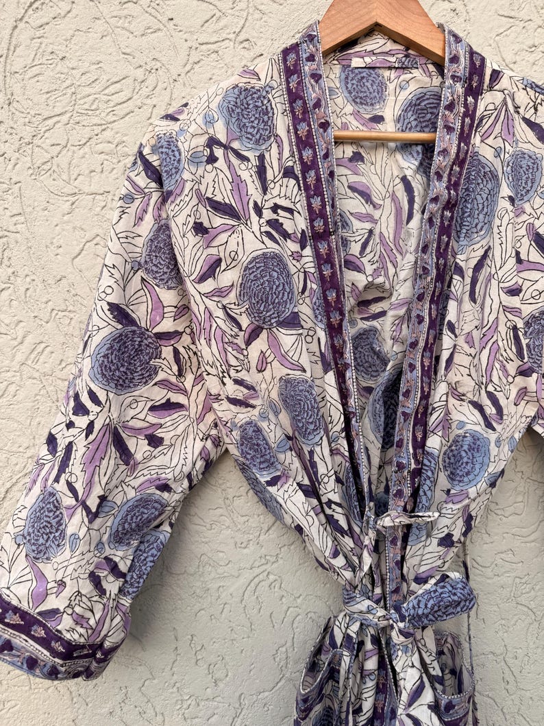 Block Print Robe Cotton Kimono Robe, Block Print Robes for Women, Dressing Gown, Plus ...