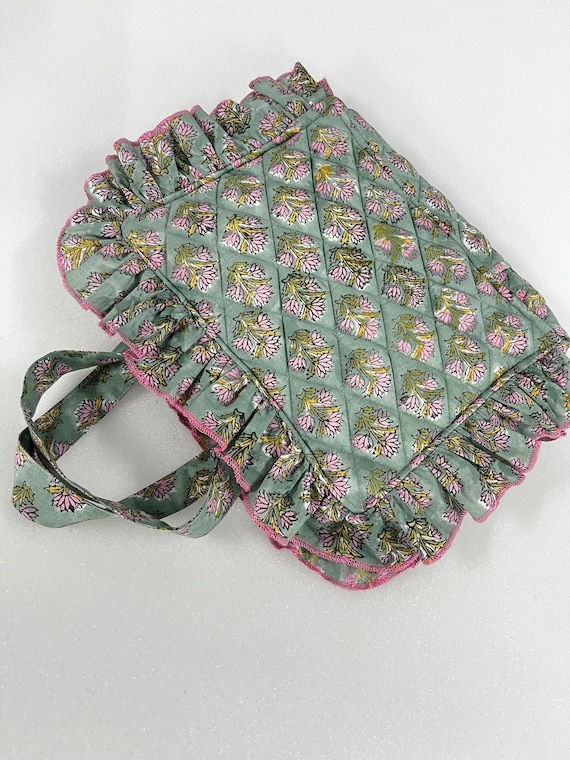 Hand Block Print Quilted Bible Cover | Floral Cotton Zipper Sleeve with Handle