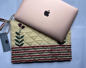 Floral Padded Laptop Sleeve, Eco-Friendly Cotton MacBook Case