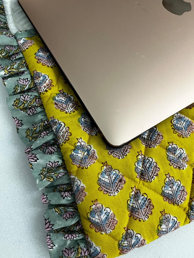 Hand Block Printed Quilted Laptop Sleeve: Floral Cotton MacBook Case - Etsy