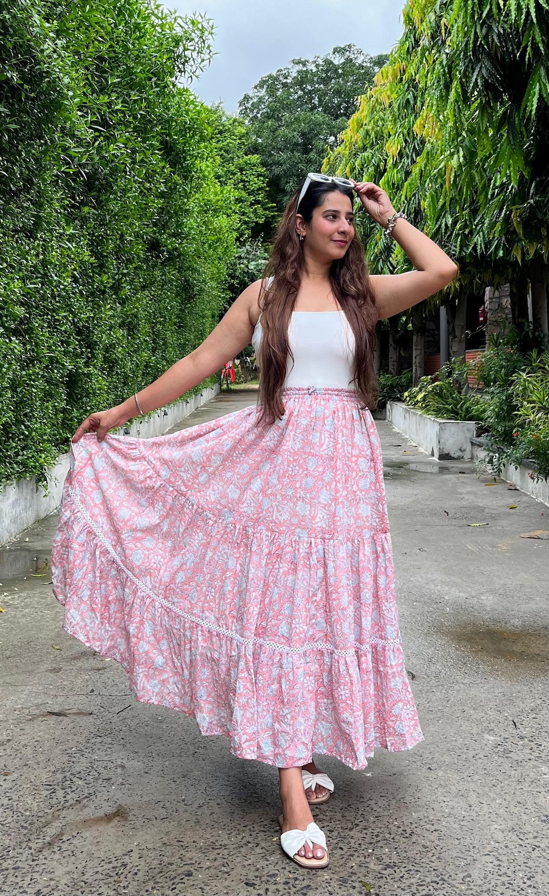 Hand Block Printed Cotton Long Skirt for Women Boho Floral Maxi