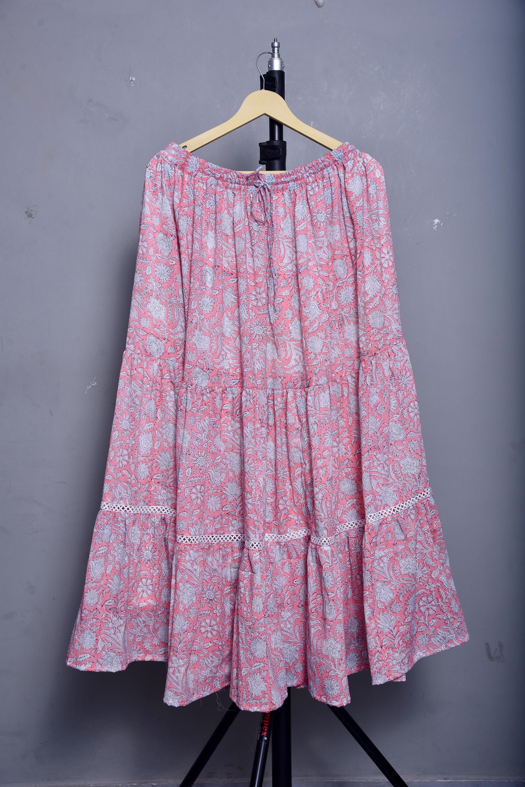 Green - Hand Batik Print Running Stitch Cotton Long Skirt 23