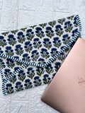 Hand Block Printed Quilted Laptop Sleeve: Blue Floral Cotton MacBook Case product logo