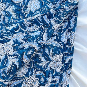 Blue Floral Block Print Fabric, Floral Print Fabric , By the Yard, Dress Fabric,Quilting Fabric,Sewing Fabric,Upholstery Fabric, Soft Cotton