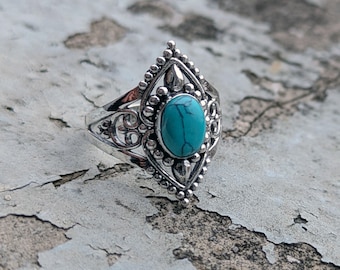 Anello in argento con turchese coronato