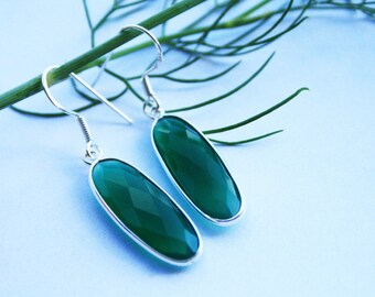 Boucles D'oreilles Pendantes Argent 925 Avec Véritable Agate Verte Baroque - Dormeuses - Pour Femme