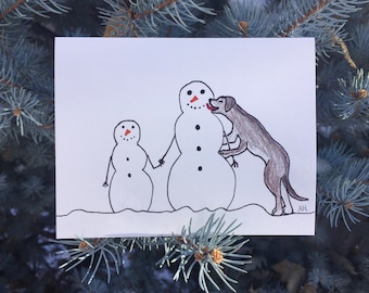 Snowmen and Dog Foldover Card