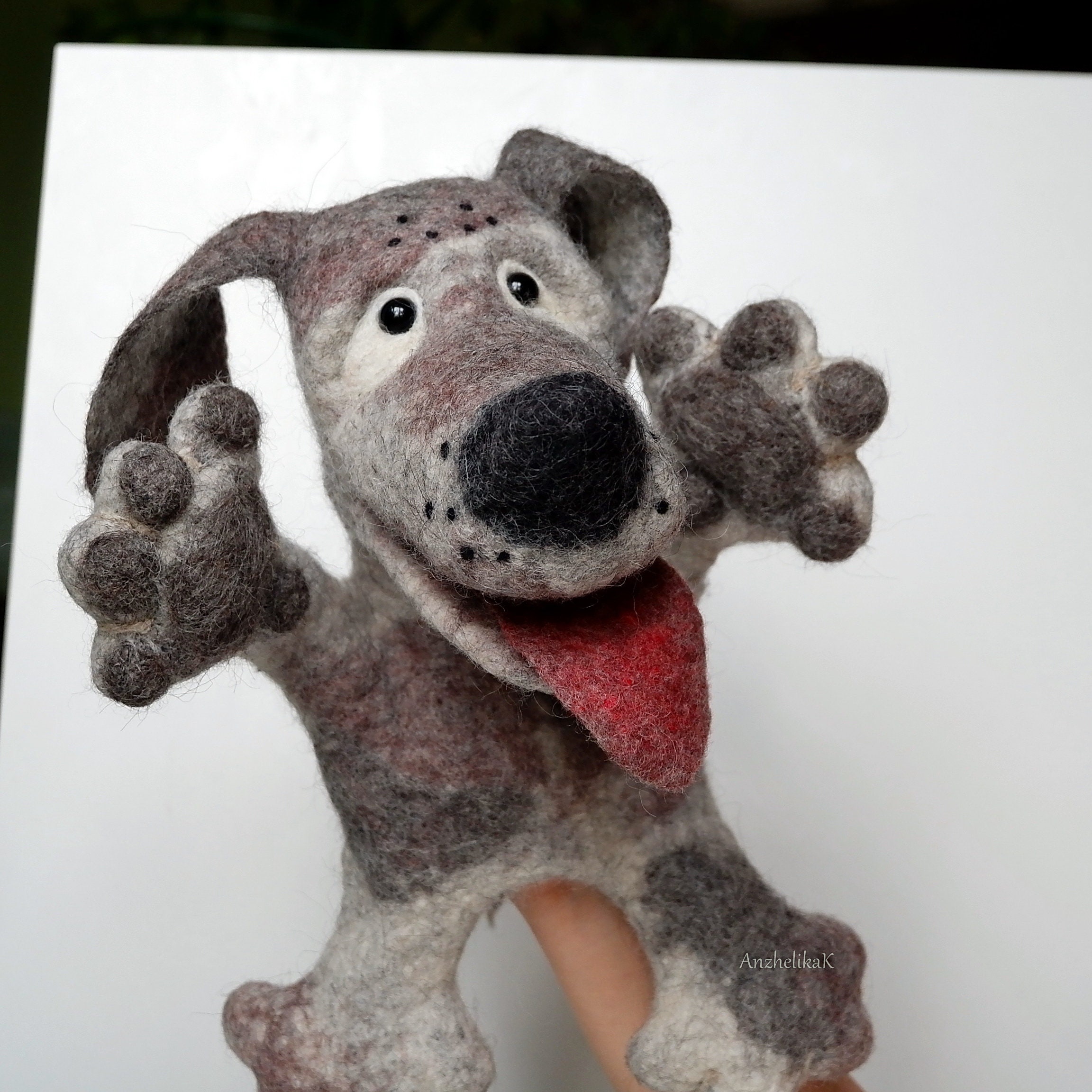 Dog glove puppet felted toy made of wool. SOLD. Take orders Etsy