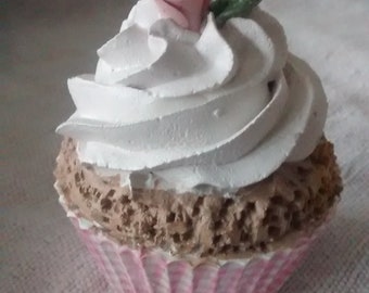 1 Stück Deko-Cupcake passt zum Shabby Stil Gips Röschen