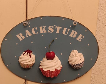 Vorrätig Wandbild Backstube Cupcakes Deko Küchendeko Weihnachtsgeschenk Bäckerei Café Wandbild blau Dekoration