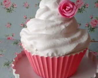 1 Stück Deko-Cupcake Shabby  Gips Röschen