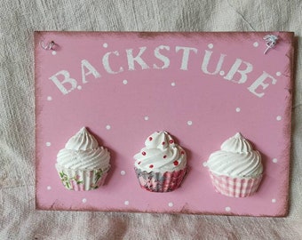 Schild “Backstube“ Cupcakes Küchendeko Wanddeko