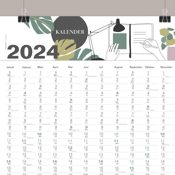 Calendar / annual planner 2024, 70 x 100 cm