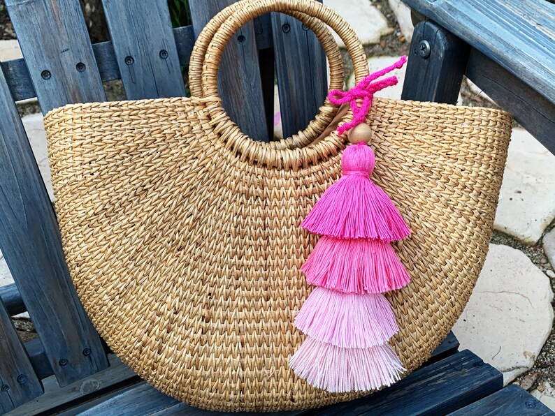 Bridal Party Beach Bag Tassel Pompom for Purse Straw Bag Tassel Charm Pink Ombre Tassel for Purse Boho Tassels