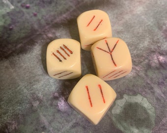 Set of Four Dice in Ivory. These 4d6 are hand carved and inked.