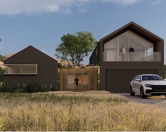 House plans, Twin barn house, Modern house plans, Barn style house, 3-bedroom house plan, Victorian house plan.