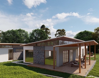 Modern country house plans, 5-bedroom house plan, single story house plan, 3d floor plans, cottage house plan, architectural drawings.