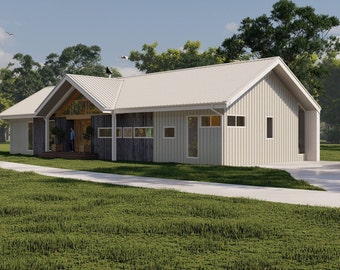 Modern country house plans, 3-bedroom house plan, single story house plan, 3d floor plans, cottage house plan, architectural drawings.