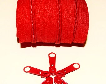 2m REIßVERSCHLUSS ENDLOS & 10 Zipper - rot