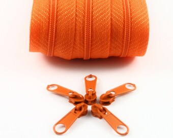 2m REIßVERSCHLUSS ENDLOS & 10 Zipper - orange