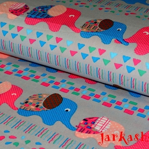 Cotton fabric with elephant on grey