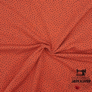 Organic French Terry roughened &quot;dot pattern&quot; black on rust red, Organic Cotton GOTS Certified, sweat fabric roughened, all year round sweat fabric
