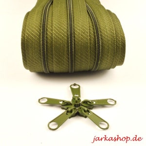 2 m REIßVERSCHLUSS ENDLOS & 10 Zipper-oliv