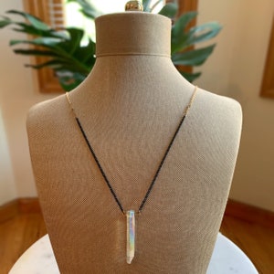 MOON LIGHT + CRYSTAL ∆ Boho Necklace, Gold, Angel Aura, Healing Crystal, Iridescent, Short Necklace, Quartz, Mermaid Crystal
