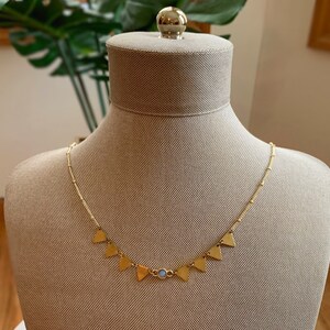 FULL SUN ∆ Boho Necklace, Gold, Blue Opal, Triangle, Healing Crystal, Iridescent, Short Necklace, Mermaid Crystal, Geometric
