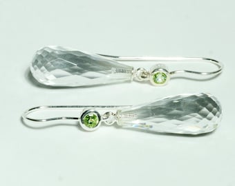 Rock crystal and peridot earrings silver