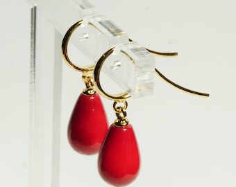 Coral earrings red, gold