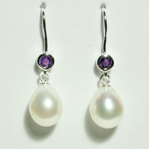 Earrings pearl with amethyst silver