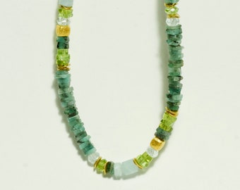 Emerald Aquamarine Peridot Necklace Gold