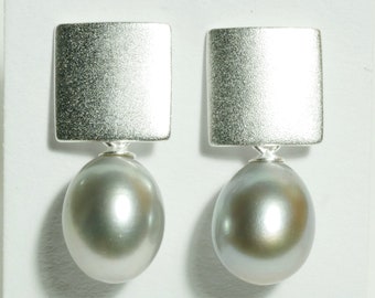 Boucles d'oreilles perles argent, perle grise
