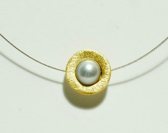 Choker with pearl pendant gold length 45 cm