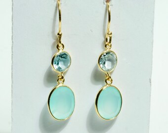 Topas und Aqua Chalcedon Ohrringe Gold