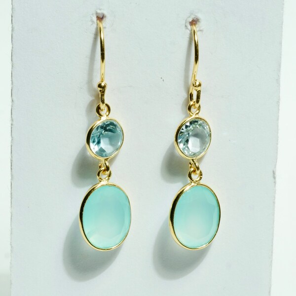 Topas und Aqua Chalcedon Ohrringe Gold