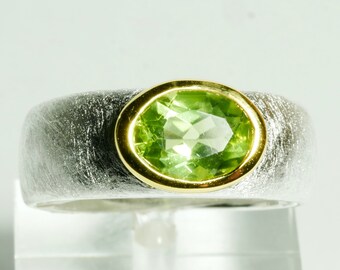 Peridot Ring Silver with Gold Adjustable Size