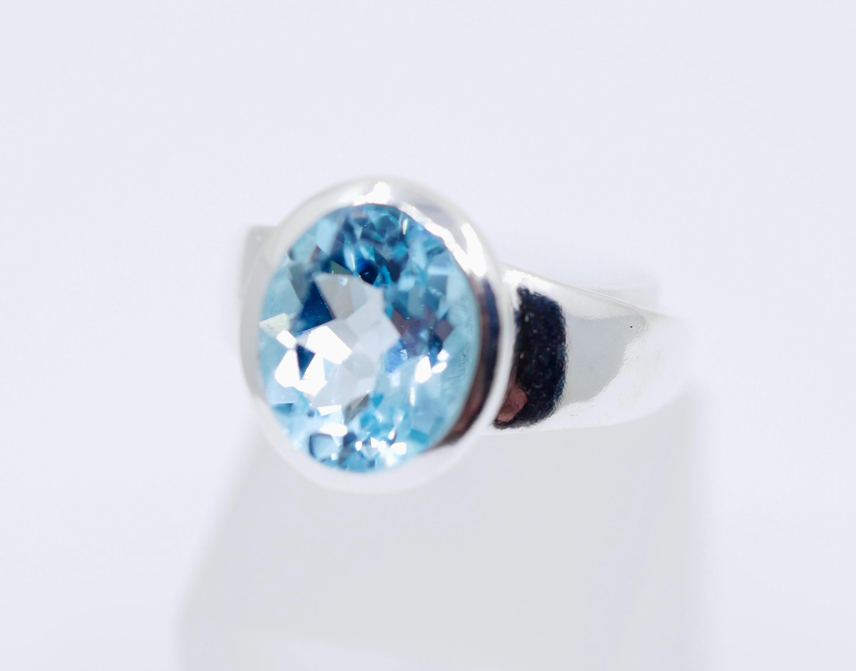 Bague Argent Massif Avec Vraie Topaze Fumée 13x9 Mm - Taille 55-56 - Neuf Sans Emballage