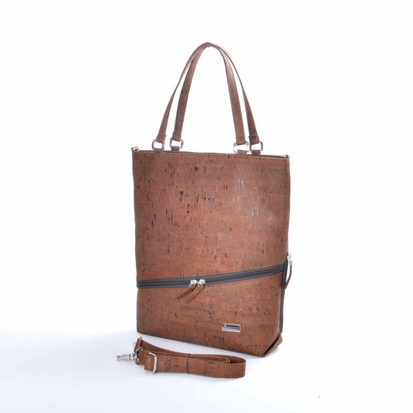 Brown Cork Tote bag, vegan leather bag, messenger bag, geccobag, cork handbag, brown cork shopper, braun korktasche